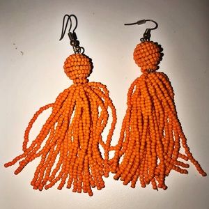 Bright Orange Beaded Tassel Earrings